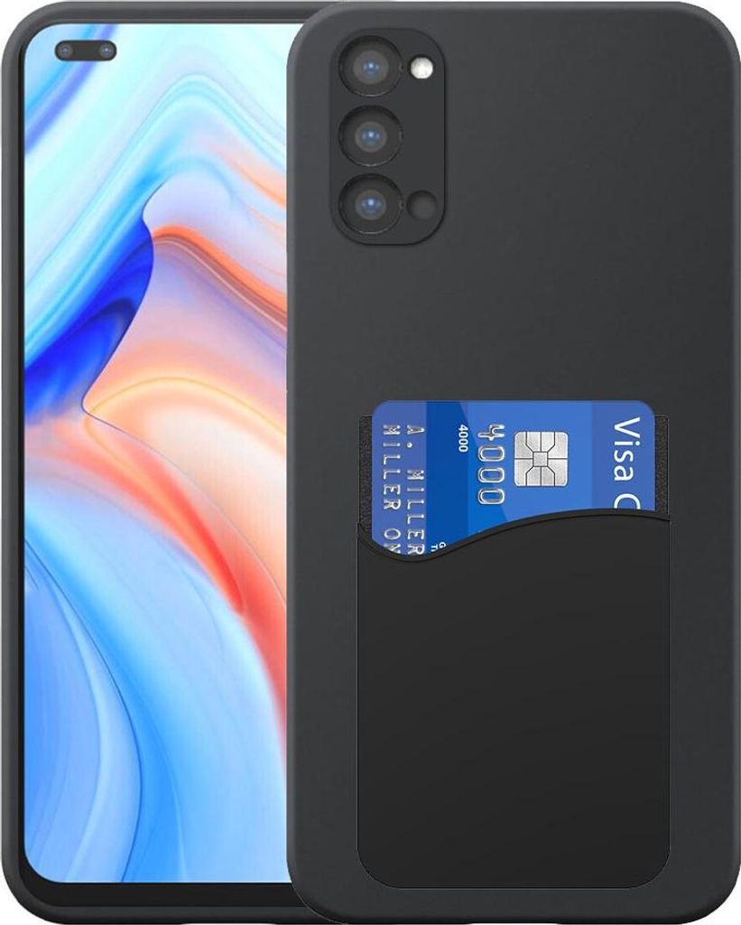 Geeignet für Oppo Reno 4 5 G Phone Case mit Silikon-Kartenhalter - Flexible Back Cover Case Silikon TPU mit Silikon Cardslot - Schwarz - Smartphonics