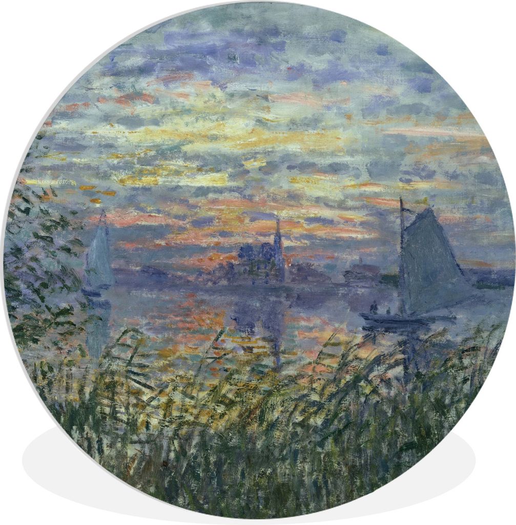 MuchoWow Rundes Wandbild - Runde Bilder Sonnenuntergang an der Seine - Claude Monet Ø 90 cm Kreis Wanddekoration Kunststoff - Wandkreis - Wandsc...
