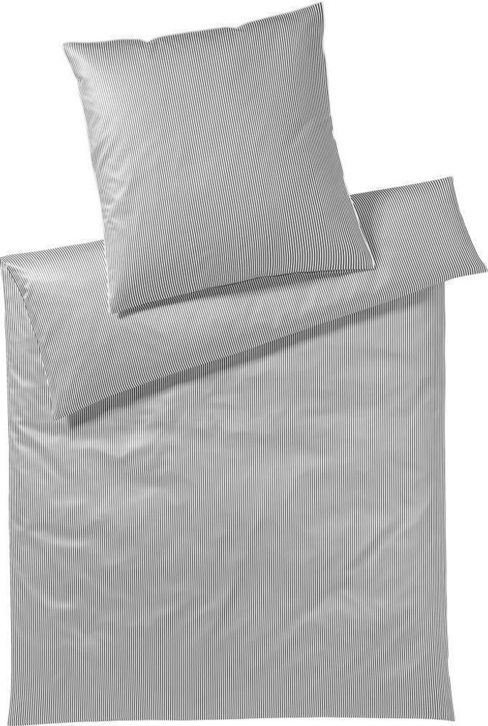 elegante Mako-Satin-Bettwäsche-Garnitur Hamburger Streifen Farbe grau-weiß Größe 140x220cm+70x90cm