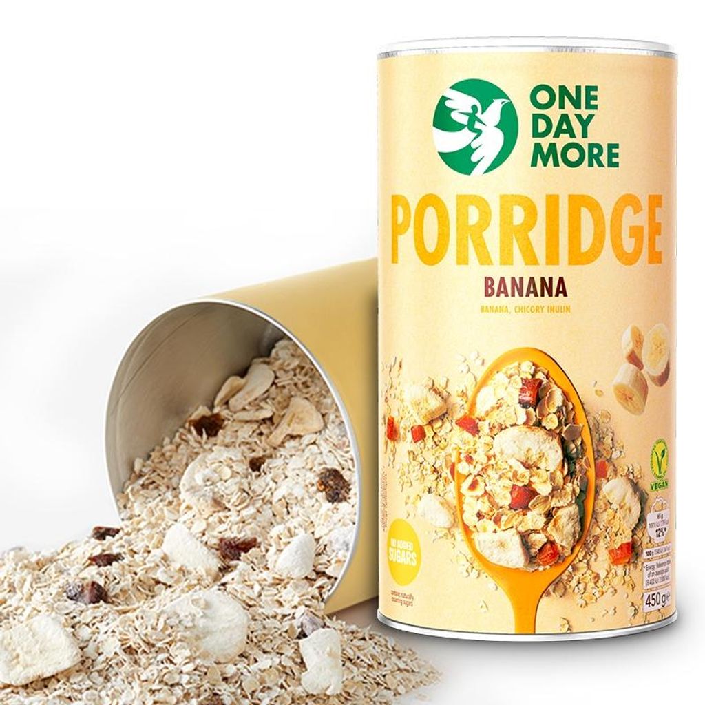OneDayMore | Bananen Haferbrei ohne Zuckerzusatz | mit Ballaststoffen, Inulin, Beta-Glucan, 450g