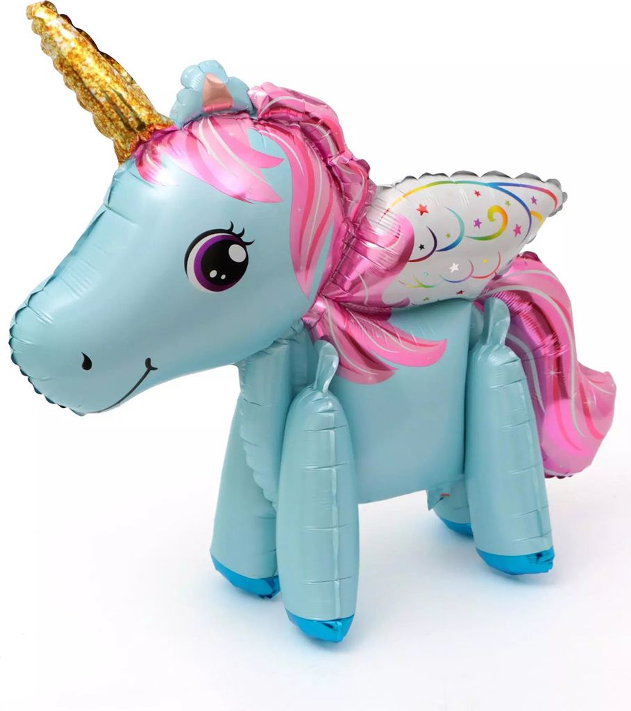 Folienballon 3D Einhorn, blau mit pinker Mähne, ca. 45 cm Produktbild 