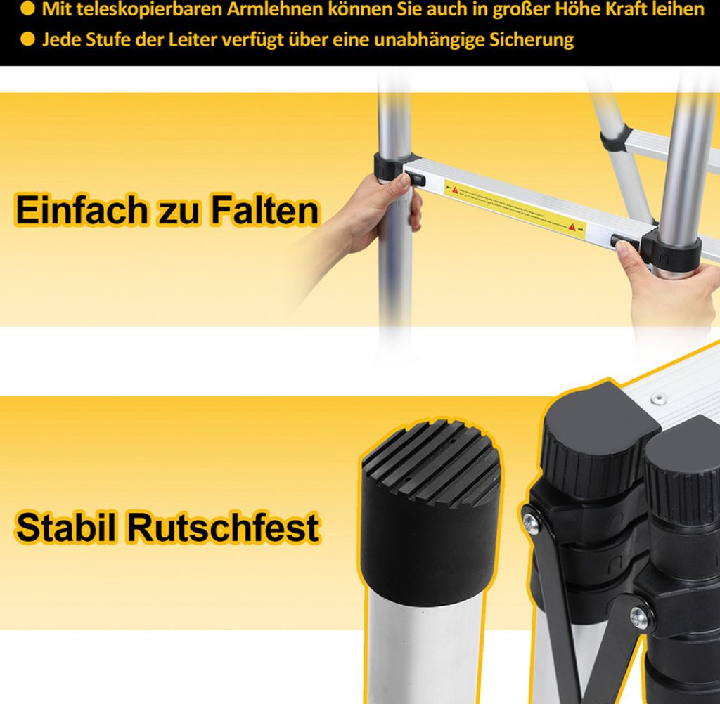 Yakimz Teleskopický rebrík Skladací rebrík Stabilný Obrázok produktu 3