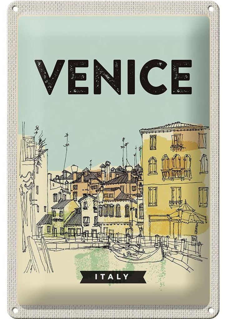 Blechschild Reise 20x30cm Venice Italy gemalte Stadtnsicht