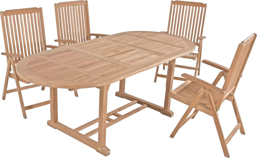 Garten-Sitzgruppe MANUEL 5-tlg. - Teak, Teakbraun | Gartenmöbel-Set Gartengarnitur Garten-Essgruppe mit Stühlen B und Esstisch