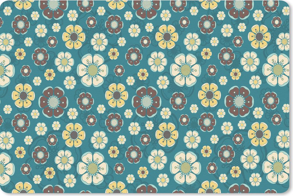 MuchoWow Schreibtischunterlage Retro - Blumen - Muster - Blau 60x40 cm - XXL Mauspad - Großes Mauspad