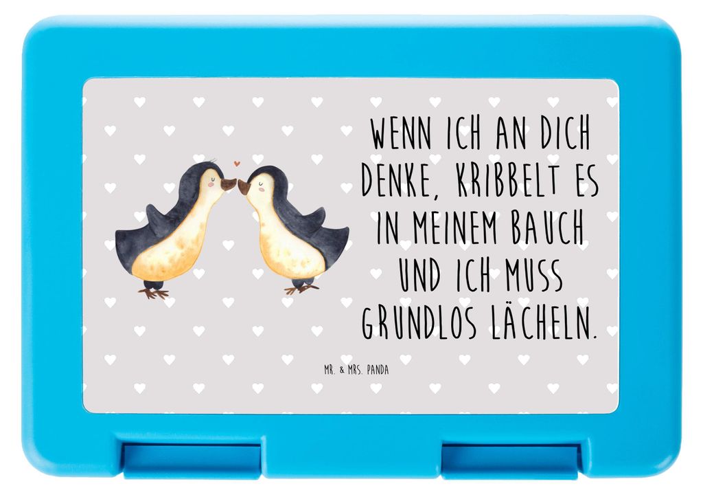 Mr. & Mrs. Panda Vesperbox Pinguine Kuss - Grau Pastell - Geschenk, Lunchbox, Ehefrau, Snackbox, Freund, für Partner, Bento Box, Freundin, Bentobo...