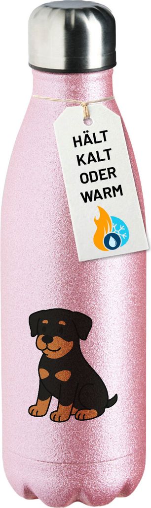 Huuraa Trinkflasche Rottweiler Rotti Comic 500ml Pink Edelstahl Wasserflasche Trinkflasche Geschenkidee