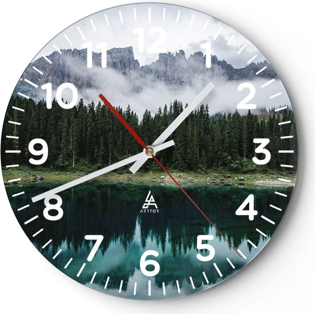 Wanduhr - Rund - Glasuhr - Landschaft Berge Wolken - 40x40cm - Schleichendes Uhrwerk - Lautlos - zum Aufhängen bereit - Dekoration Modern - Wandde...