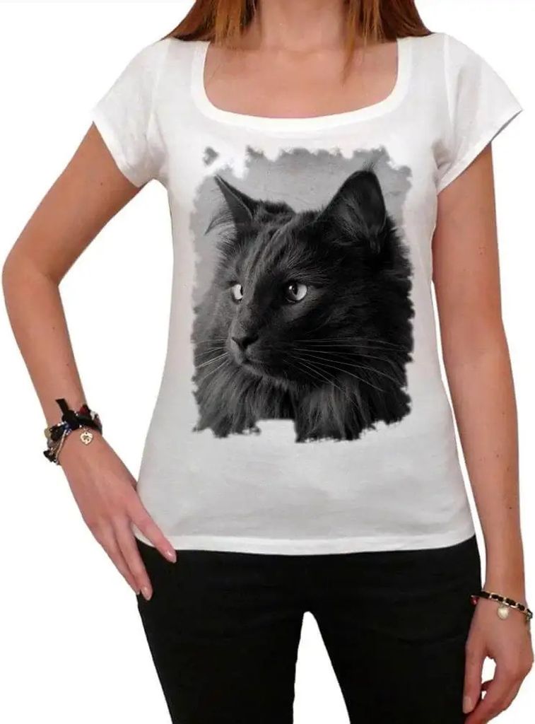 Damen Grafik T-Shirt Schwarzer Nebler Katze Porträt – Black Nebelung Cat Portrait – Öko-Verantwortlich Vintage Jahrgang Kurzarm Lustige Druck