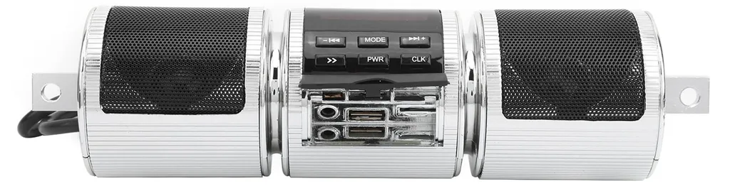 Lecteur audio Bluetooth MP3 moto argent avec haut-parleurs stéréo Hi-Fi