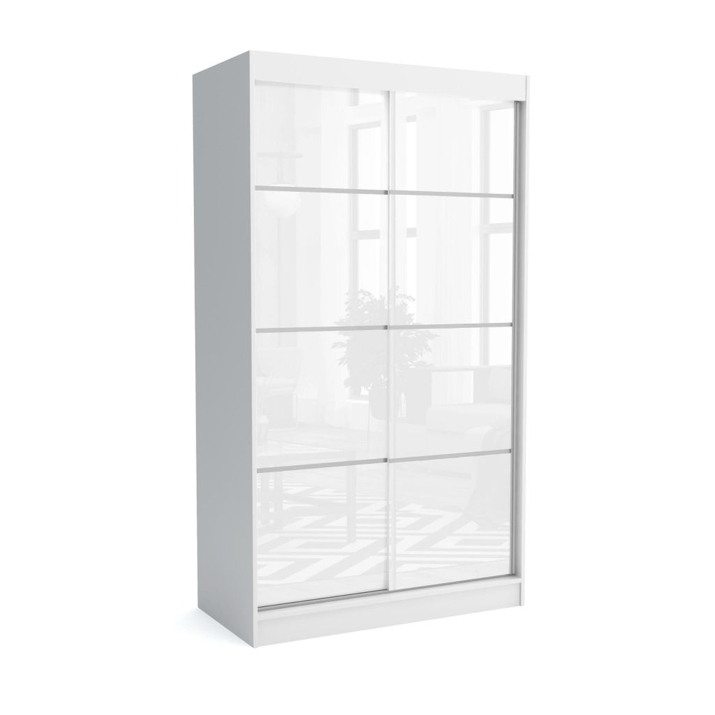 Kleiderschrank JULY WHITE 100x60x215 cm – mit Schiebetüren Schrank, Kleiderstange & Regalfächer