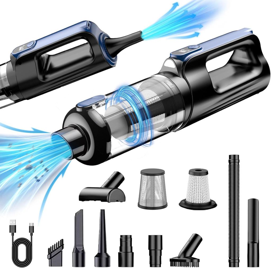 Kabelloser Handstaubsauger 18000 PA, 130W, bürstenlos, 4-in-1 Multifunktion, 20-30 Min. Akku, Tragbarer Staubsauger für Tierhaare, Auto, Haus
