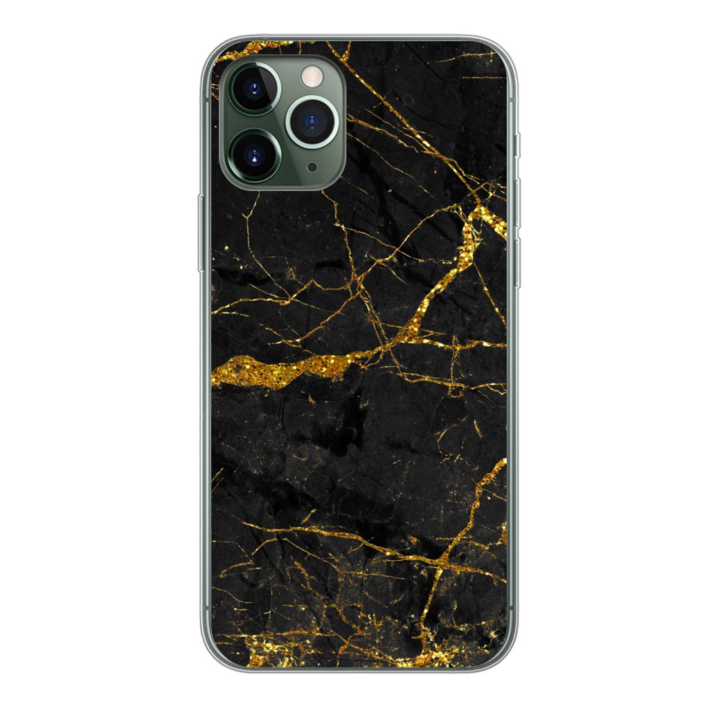 MuchoWow Handyhülle Schutzhülle Hülle für iPhone 11 Pro Marmor - Gold - Schwarz - Marmoroptik - Luxus - Glitzer Silikon Softcase Handy Hülle...