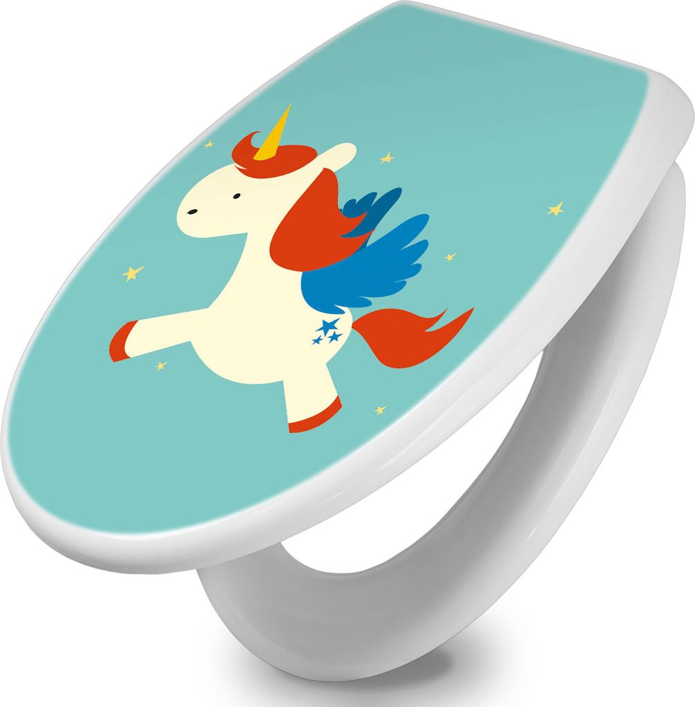 banjado Toilettendeckel mit Absenkautomatik 37,3x45x5cm -Kleines Einhorn - WC Brille Soft Close - hygienischer Toilettendeckel/Klodeckel Duroplast ...
