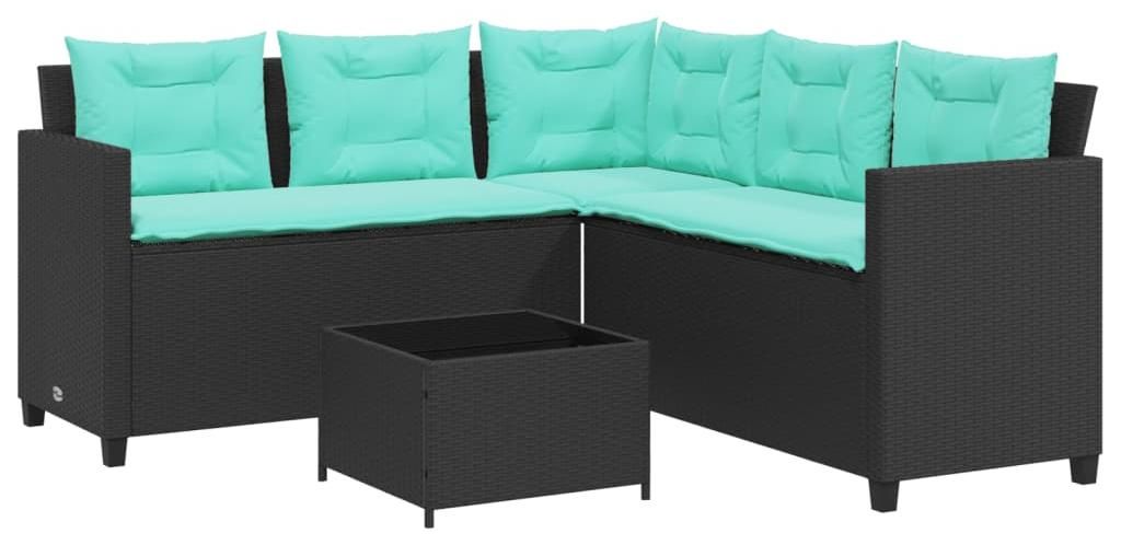 Möbel Gartensofa mit Tisch und Kissen L-förmig Schwarz Polyrattan - Gartenmöbelgarnituren CC5131