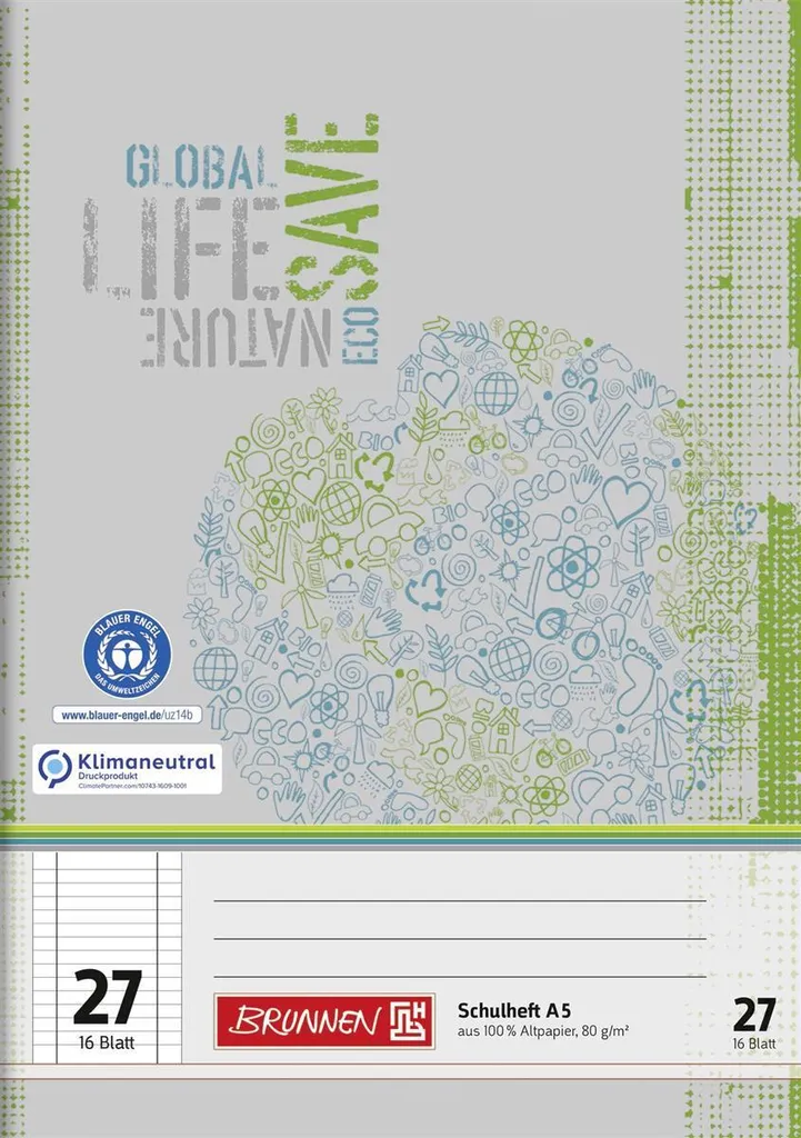Brunnen 104512701 Cahier A5 16 Pages Ligné avec Marge N.27 Lot de 25