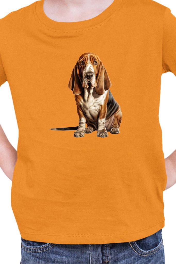 Kinder T-Shirt Dogs Breeds Basset Hound Dog Breed 006, 12-13 Jahr - 152 / Orange