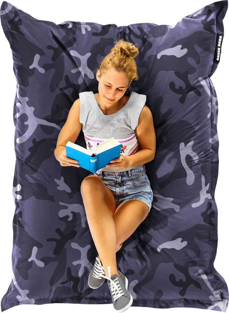 Green Bean Sitzsack "Square" XXL 140x180cm mit 380 Liter EPS Perlen - Riesensitzsack für Kinder & Erwachsene - Camouflage Schwarz