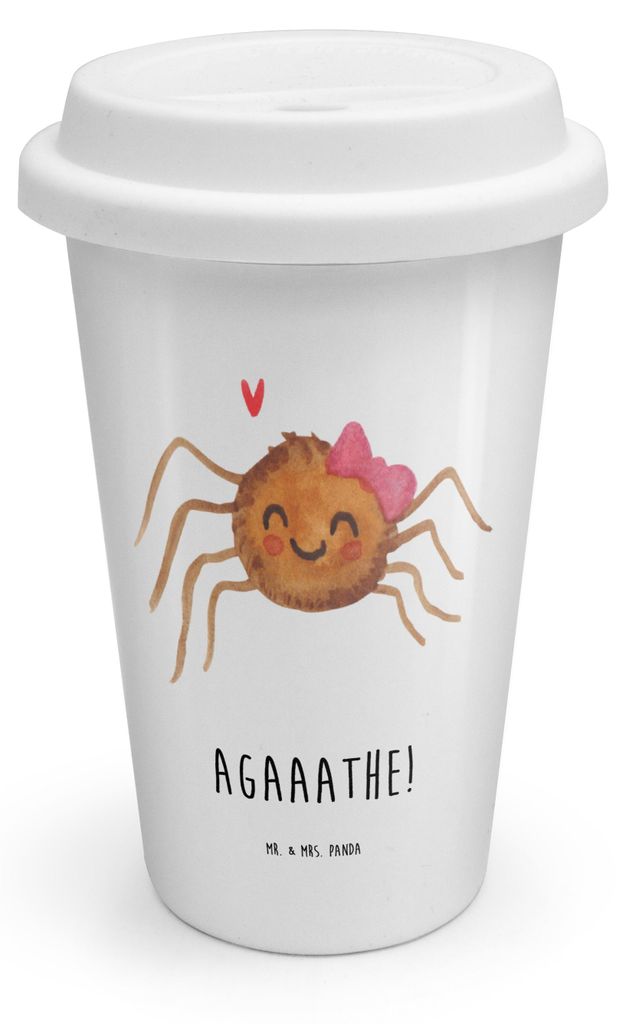 Mr. & Mrs. Panda Thermobecher Spinne Agathe Freude - Weiß - Geschenk, ToGo Kaffeebecher, Beliebte, Viral, Trend, Viraler Hit, To Go Becher, Isolie...
