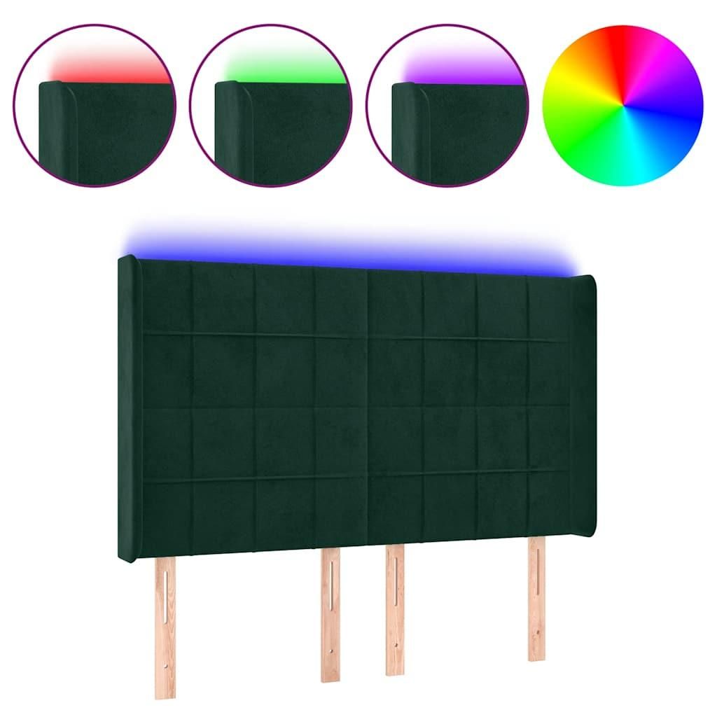 vidaXL LED Kopfteil Dunkelgrün 147x16x118/128 cm Samt