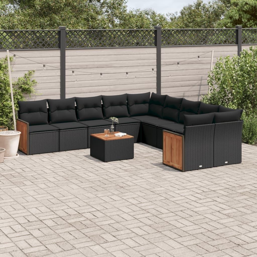 Maison Exclusive - 11-tlg. Garten-Sofagarnitur mit Kissen Schwarz Poly Rattan