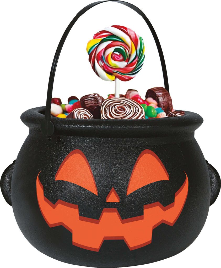 Schwarzer Kürbiskessel 16cm Halloween Bonbonschale mit Henkel - Einheitsgröße