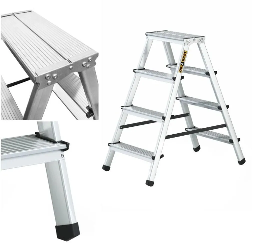 Escabeau Double Accès 4 Marches en Aluminium pour Travaux Domestiques