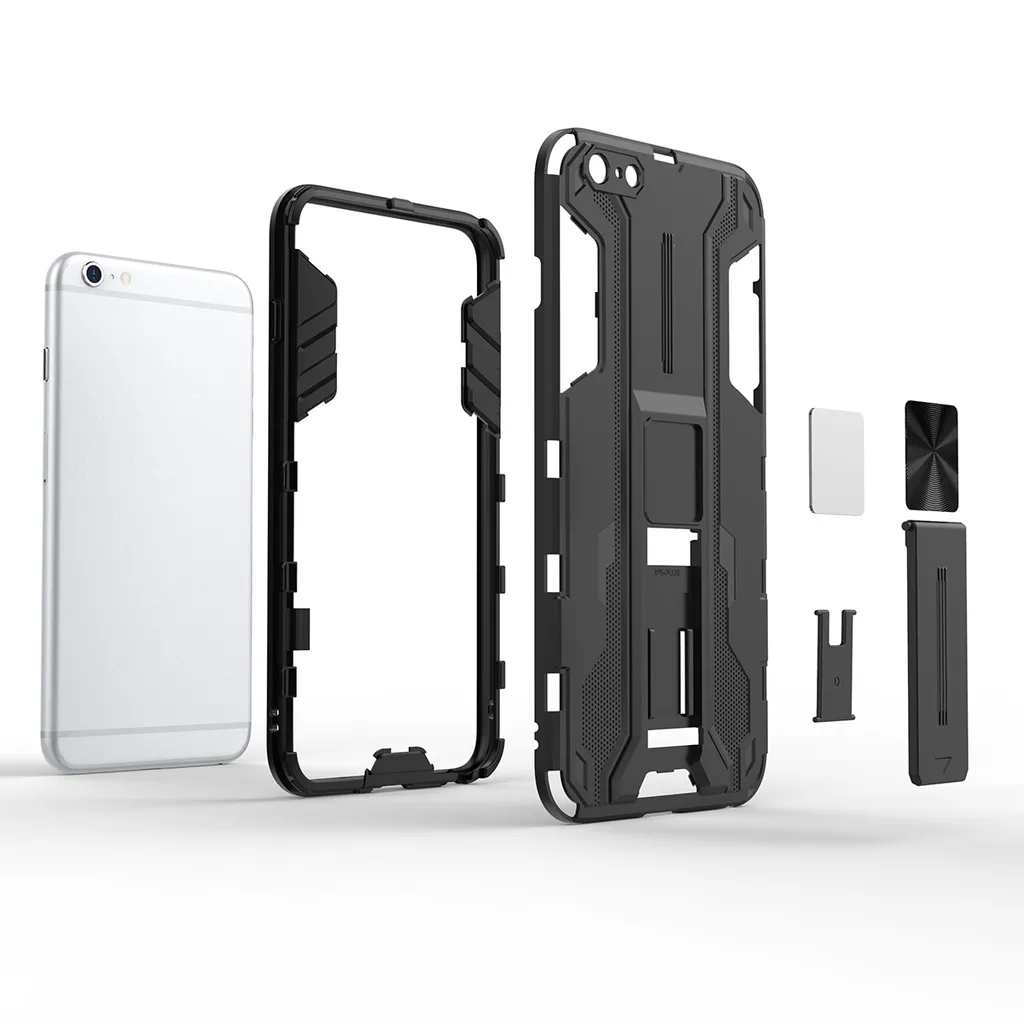 Custodia per iPhone 6 Plus / 6s Plus a doppio strato in PC e TPU con paraurti e supporto nero - 6