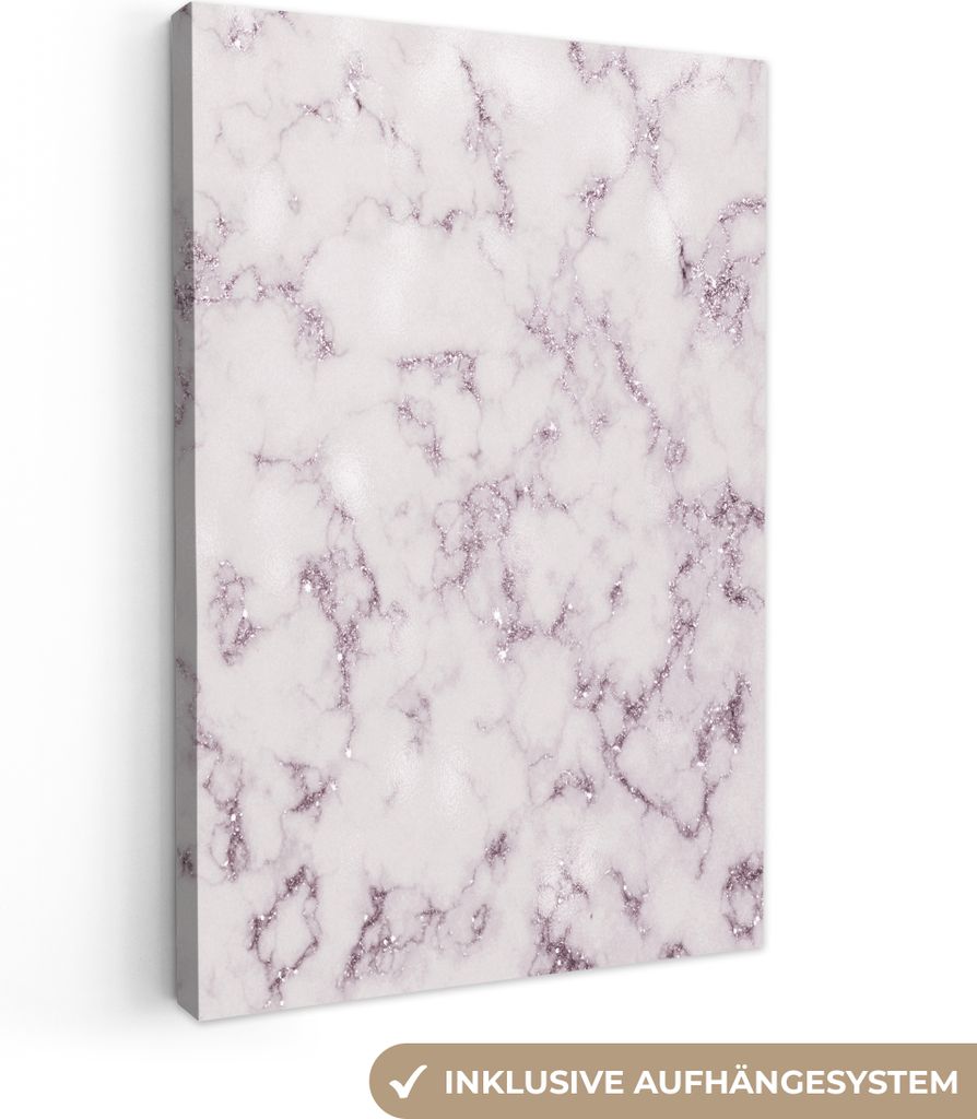 OneMillionCanvasses - Leinwandbilder - 90x140 cm, Marmor - Weiß - Glitter, Wandbilder Kunstdruck Wanddekoration - Wandschmucke - Schlafzimmer