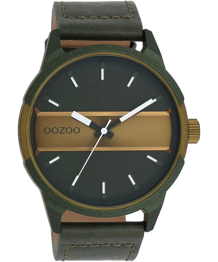 Montre à quartz analogique pour homme Oozoo avec bracelet en cuir vert