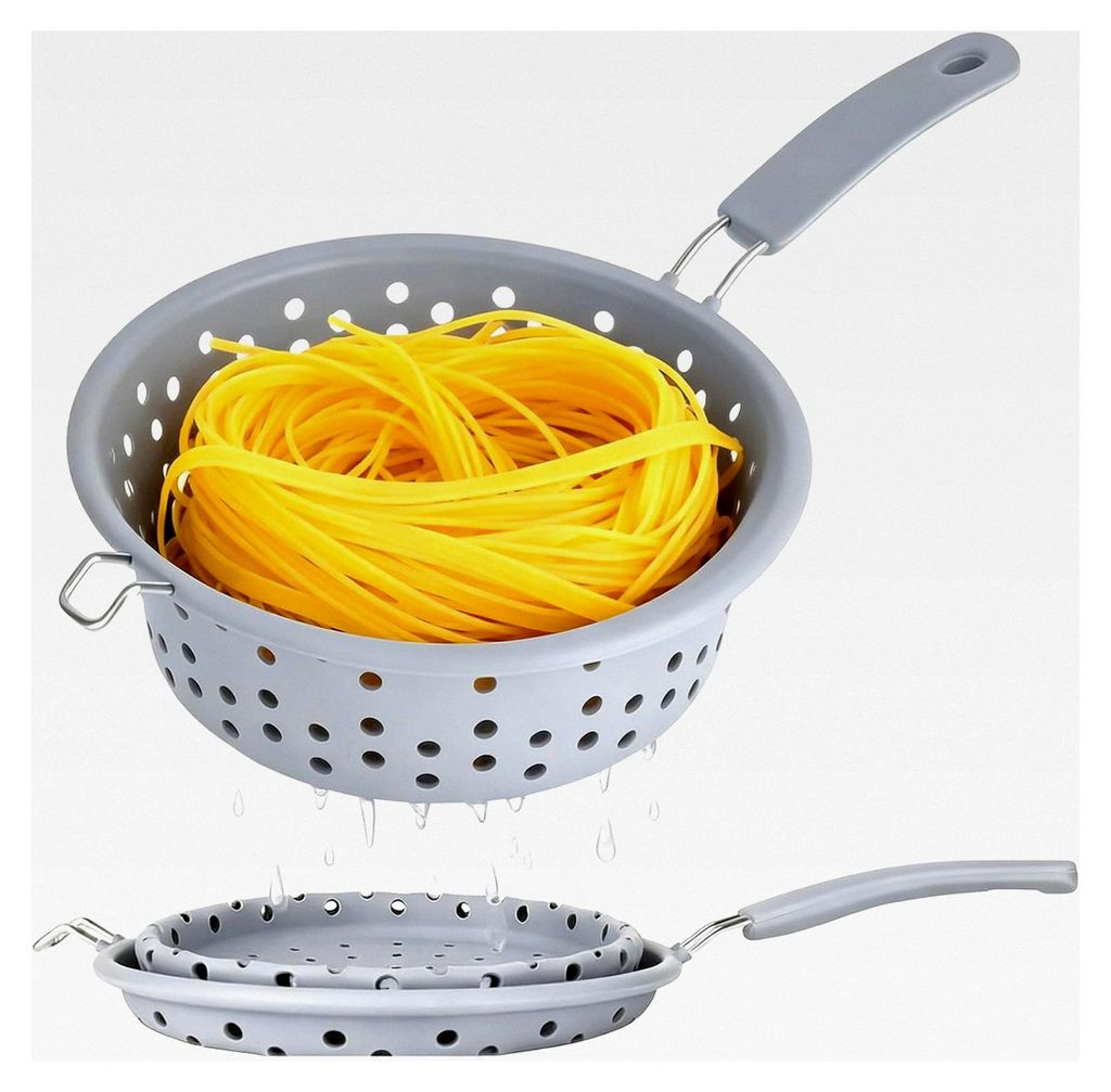 Küchensieb, 3-in-1 Faltbares Silikon-Sieb, BPA-frei, 21 cm Grau, Abtropfsieb für Gemüse & Obst, Hitzebeständig/Spülmaschinenfest/Platzsparend,...