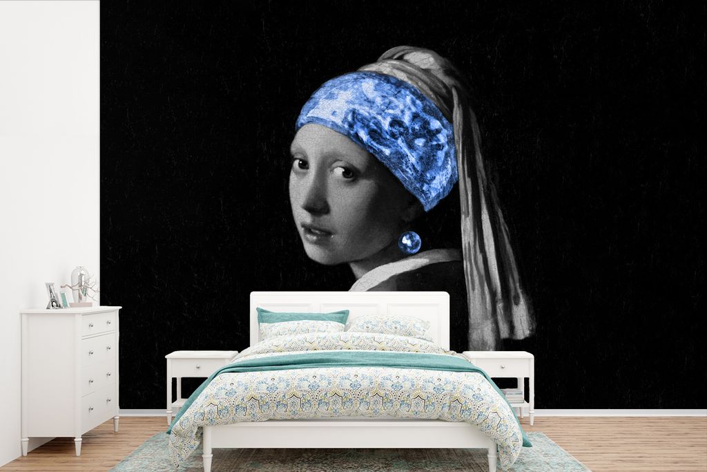 MuchoWow Fototapete für Wohnzimmer oder Schlafzimmer Wandtapete Vinyl Motivtapete Mädchen mit einem Perlenohrring - Vermeer - Blau - 420x280 cm...
