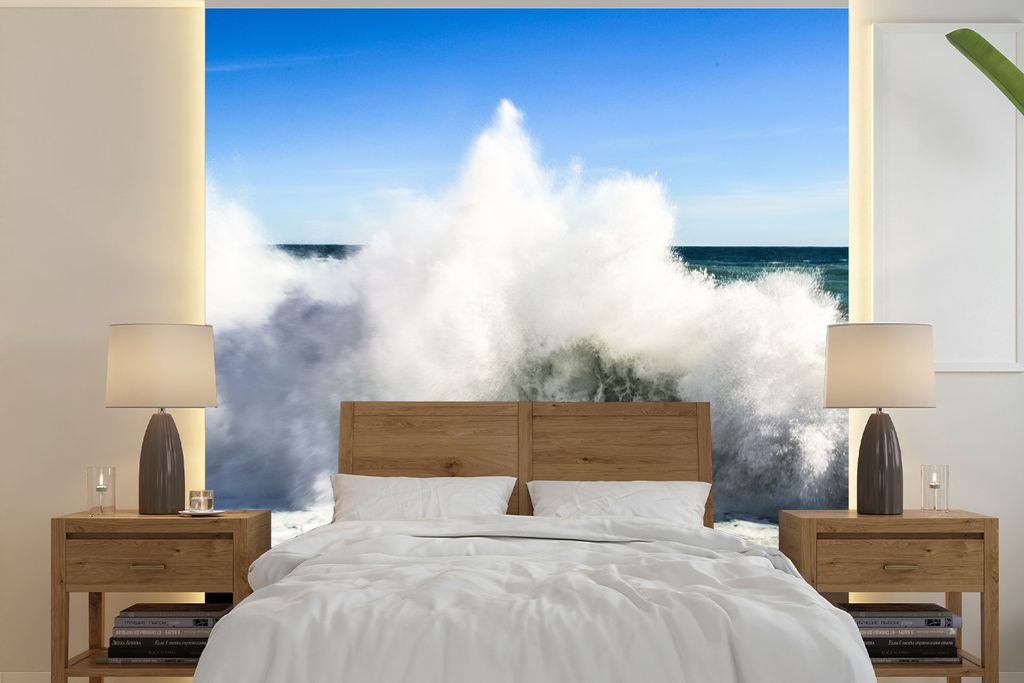 MuchoWow Fototapete für Wohnzimmer oder Schlafzimmer Wandtapete Vinyl Motivtapete Wellen - Meer - Italien - 350x350 cm - Schlafzimmertapete