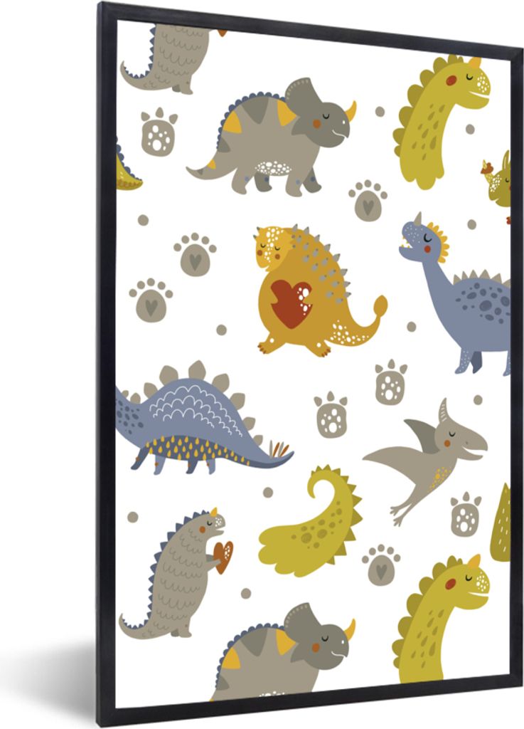 MuchoWow MuchoWow Gerahmtes Poster Dinosaurier - Kinder - Design - Jungen - Mädchen - Kinder 40x60 cm - Poster mit zchwarzem Bilderrahmen - Pa...