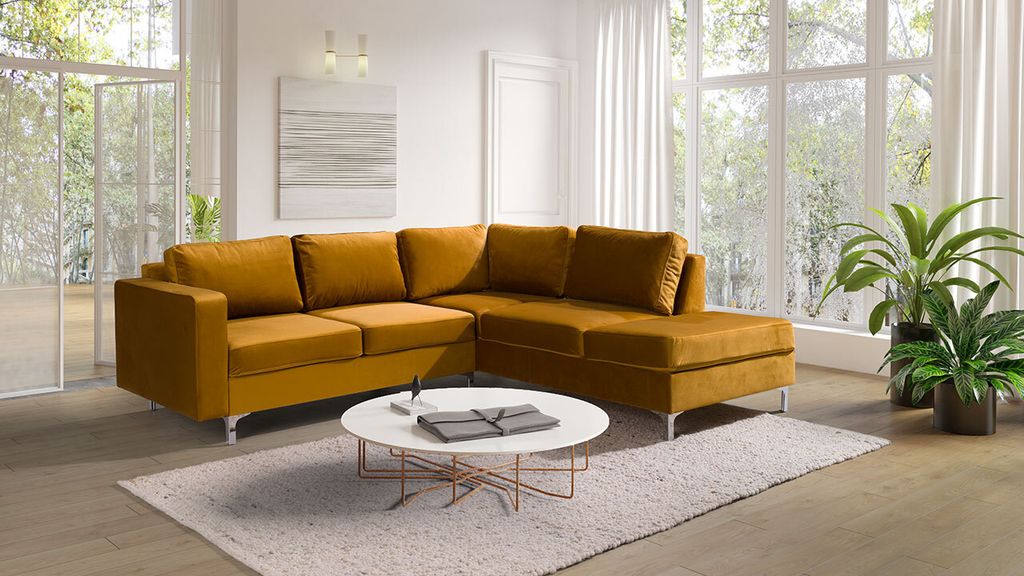 MIRJAN24 Ecksofa Orlando Velvet, L-Form Polsterecke, Eckcouch mit Metallfüße, Stilvoll Ecke (Tiffany 8, Seite: Rechts)