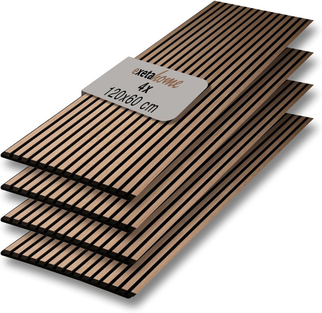 Exeta Home Akustikpaneele I 4 Stück je 60 x 120 cm I Wandpaneele Holzpaneele mit Echtholz-Furnier für akustische Schallabsorption I Farbe: Eiche ...