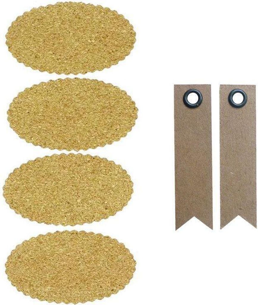 Korkaufkleber x 4 - Oval + 20 Wimpel Kraft Etiketten