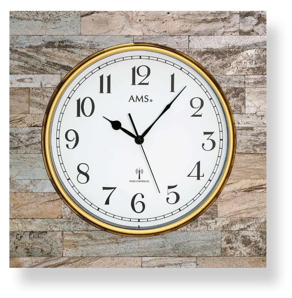 Pendule murale radio-pilotée AMS F5567 en verre et aluminium brossé