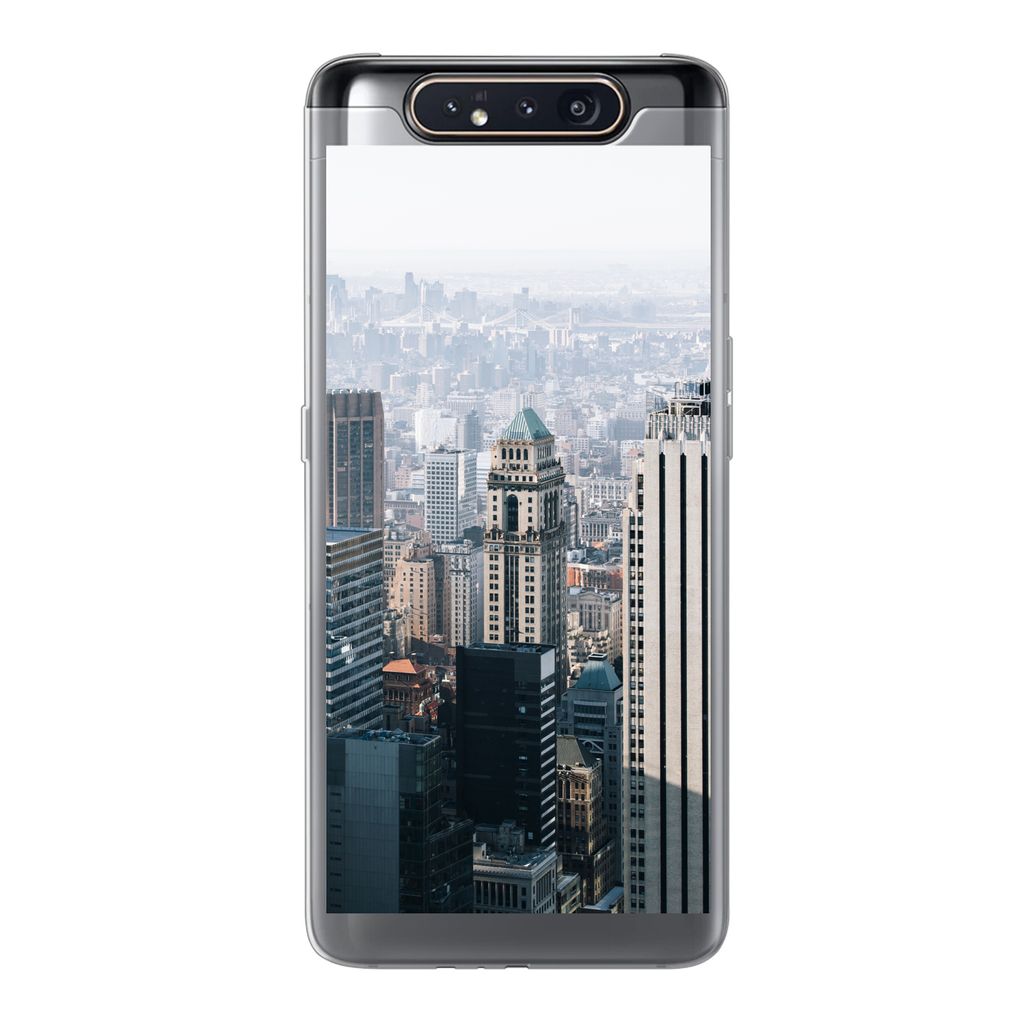 MuchoWow Handyhülle Schutzhülle Hülle für Samsung Galaxy A80 New York - Skyline - Nebel Silikon Softcase Handy Hülle - Schutzdeckel