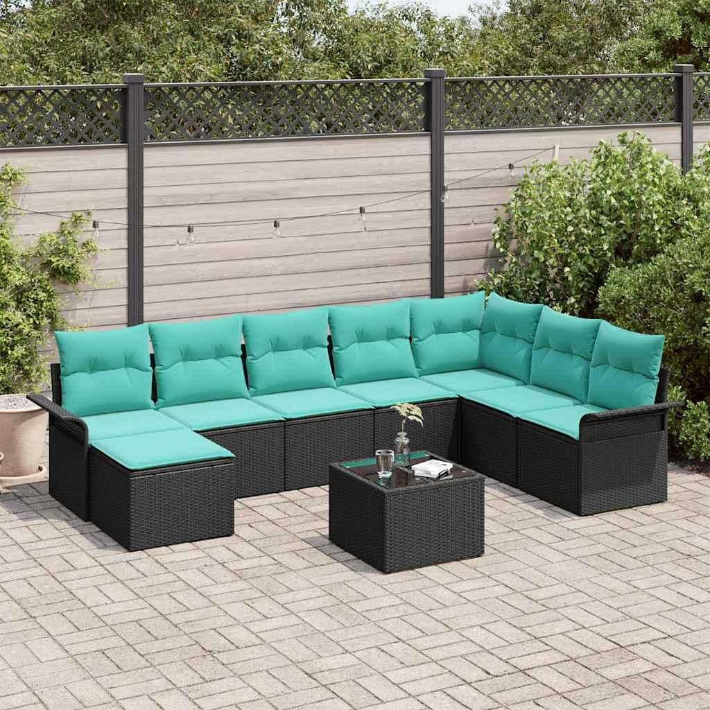 Maison Exclusive - Gartensofa-set mit Kissen 9 pcs Schwarz Poly-Rattan