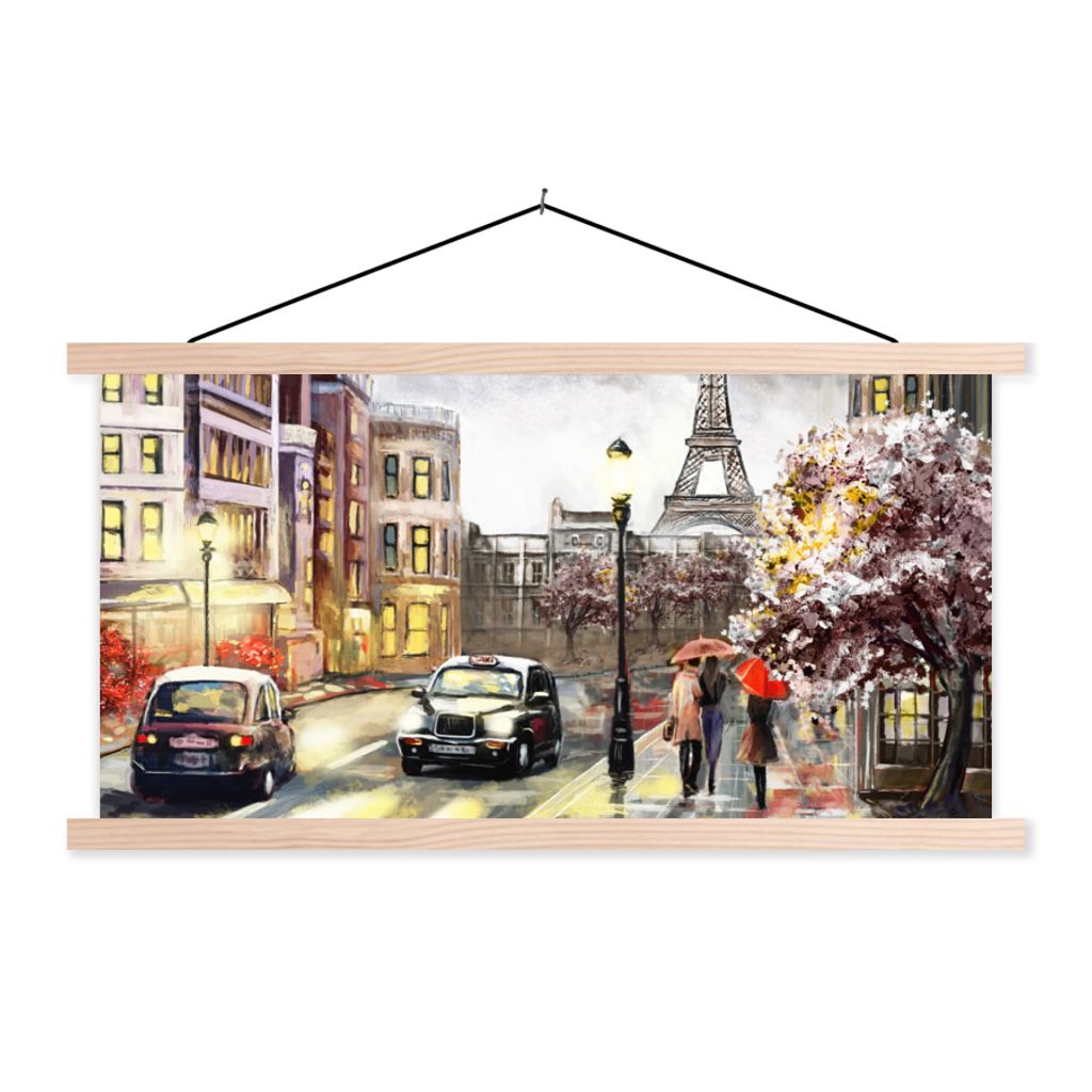 MuchoWow Textilposter Gemälde - Paris - Frankreich - Öl 120x60 cm mit holzfarbenen Rahmen - Klemmleiste