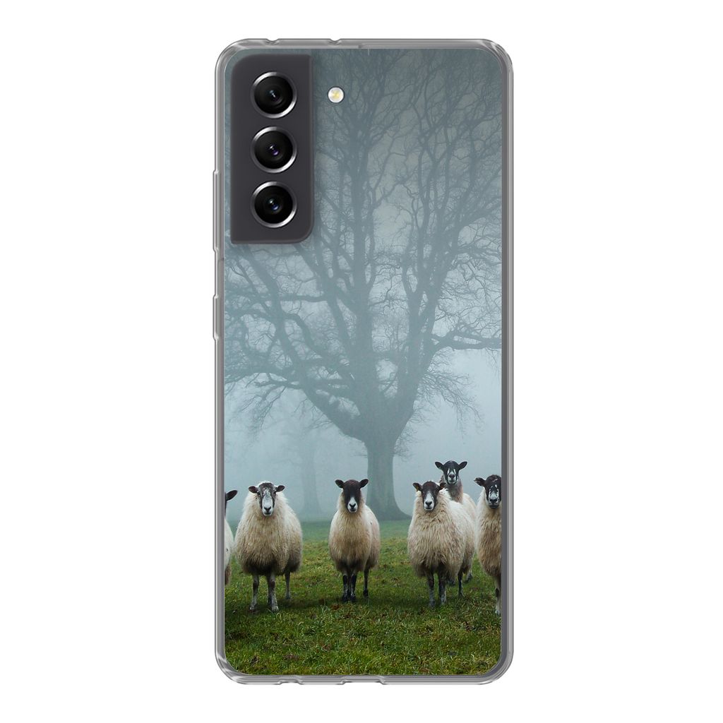 MuchoWow Handyhülle Schutzhülle Hülle für Samsung Galaxy S21 FE Schaf - Baum - Nebel Silikon Softcase Handy Hülle - Mobiltelefonhülle
