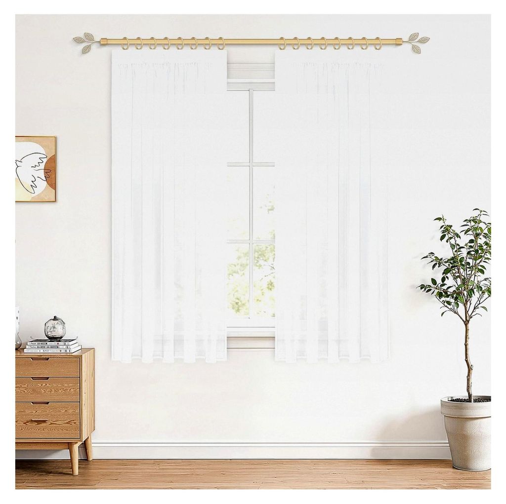 Transparente Vorhänge Weiß für Schienensystem 145X140cm (HxB) 2er Set Gardinen Halbtransparent Kurz für Schlafzimmer, Wohnzimmer, Küche und Ki...