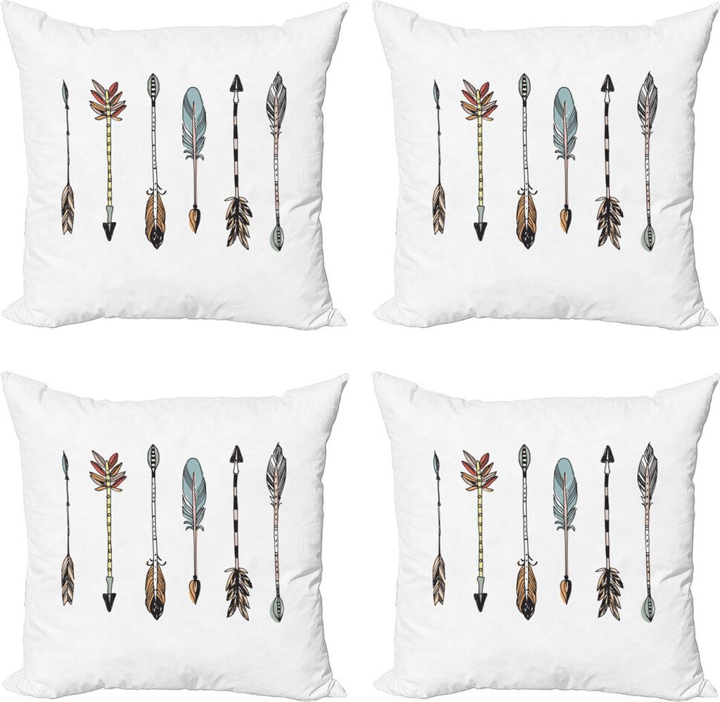 ABAKUHAUS Feder Kissenbezug Set (4 Stück), Tribal Arrows Gezeichnet von Hand, Moderner Doppelseitiger Digitaldruck, 45 cm x 45 cm, Mehrfarbig