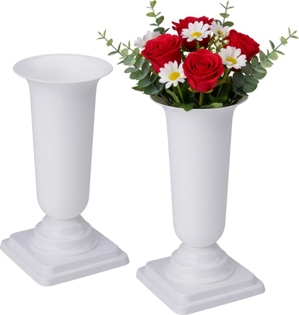 Grabvasen mit Sockel zum Hinstellen 2er Set 31 cm, weiss