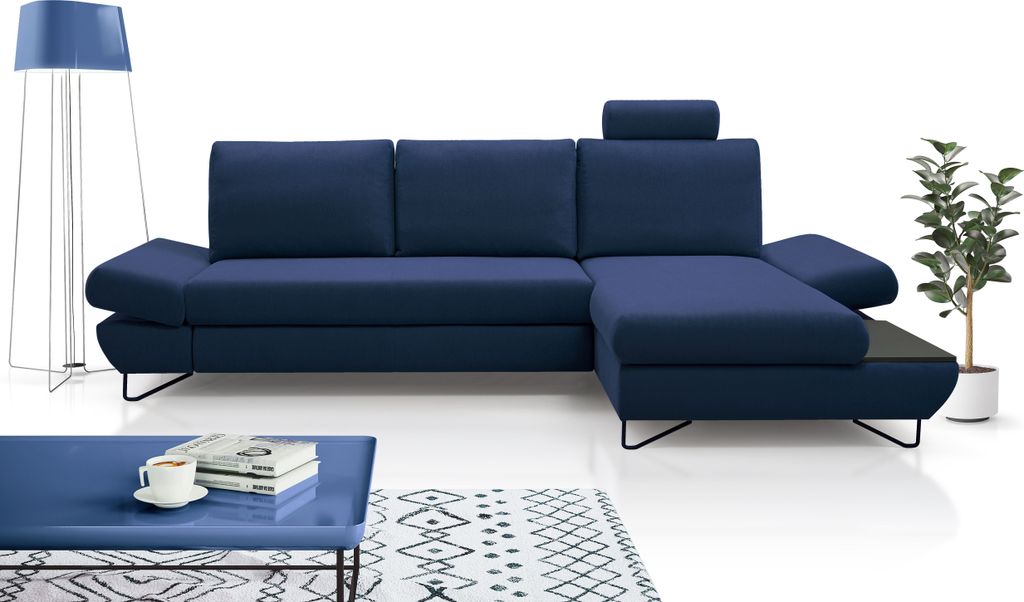 DomoHome LOFT Ecksofa Mit Ausziehbarer Schlaffläche Bettkasten Und Verstellbaren Kopfstützen Und Armlehnen, Rechts Layout 284cm Breit 96–166cm ...
