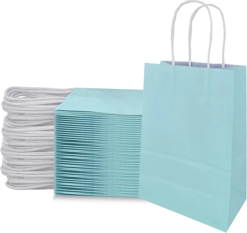 Petit Sac Cadeau Kraft Bleu Ciel avec Poignées - Pack de 50 Unités