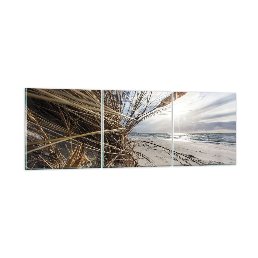 Bilder auf glas - 3 Teile - Küste Perspektive Gras - 150x50cm - Glasbilder - Wandbilder - Bilder - zum Aufhängen bereit - Wanddekoration aus Glas...