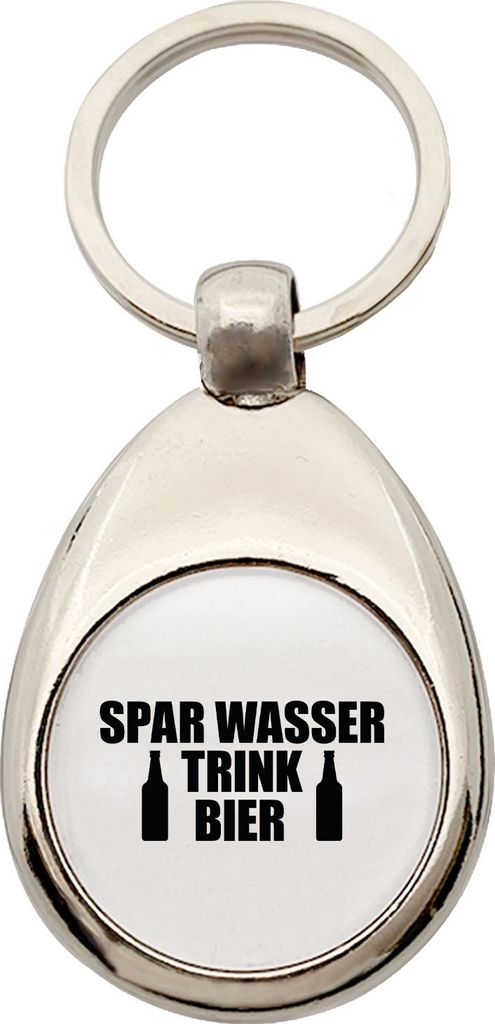 Huuraa Schlüsselanhänger Spar Wasser Trink Bier Bierflasche Metall Schlüsselring Einkaufswagenchip Geschenkidee