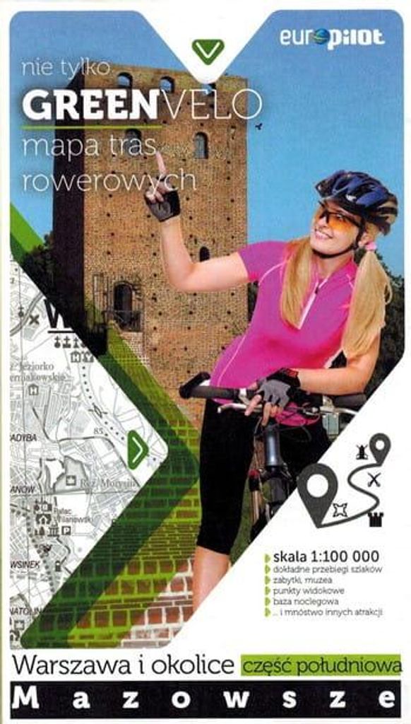 Warschau und Umgebung, südlicher Teil. Masowien. Touristische Karte der Radwege. Nicht nur Green Velo. Euro Pilot.